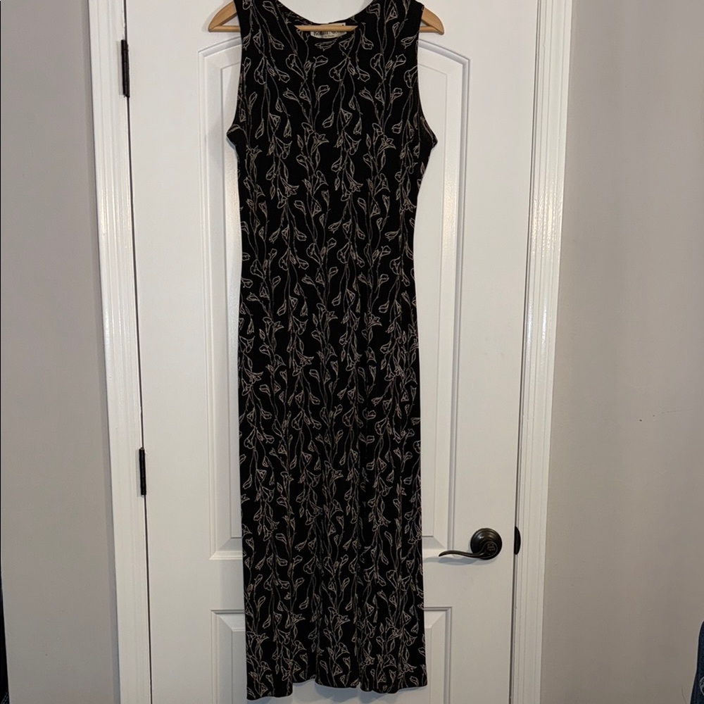 Vintage 90s Ronni Nicole by Ouida Black Floral Pattern Maxi Dress